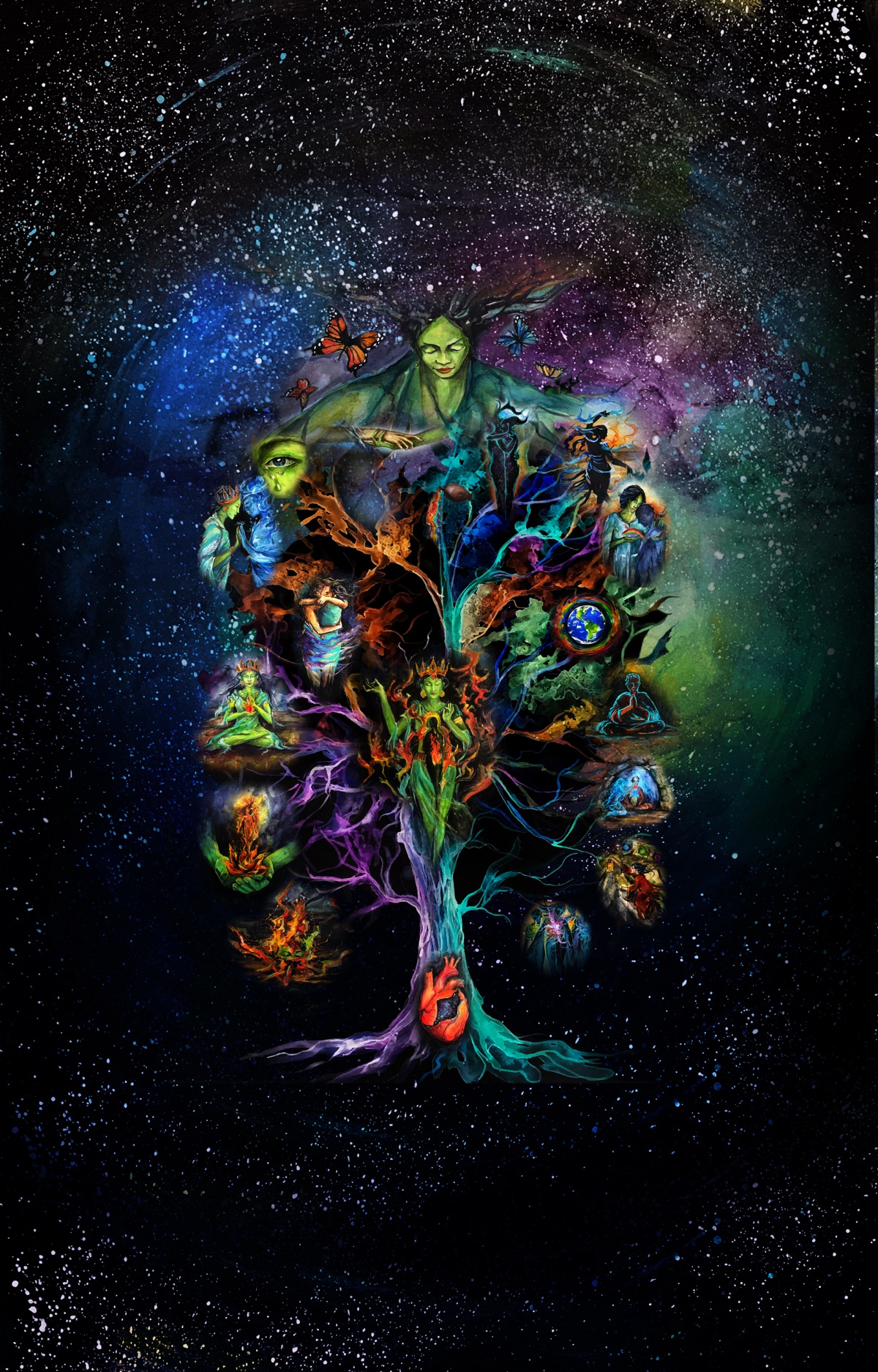 Pathwork Oracle — Green Tara, the tree, and the figures of the deck, illustration by Ana